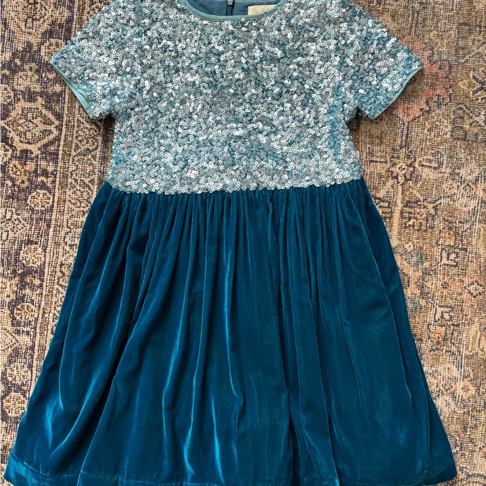 Mini Boden Teal and Silver Sequin Dress